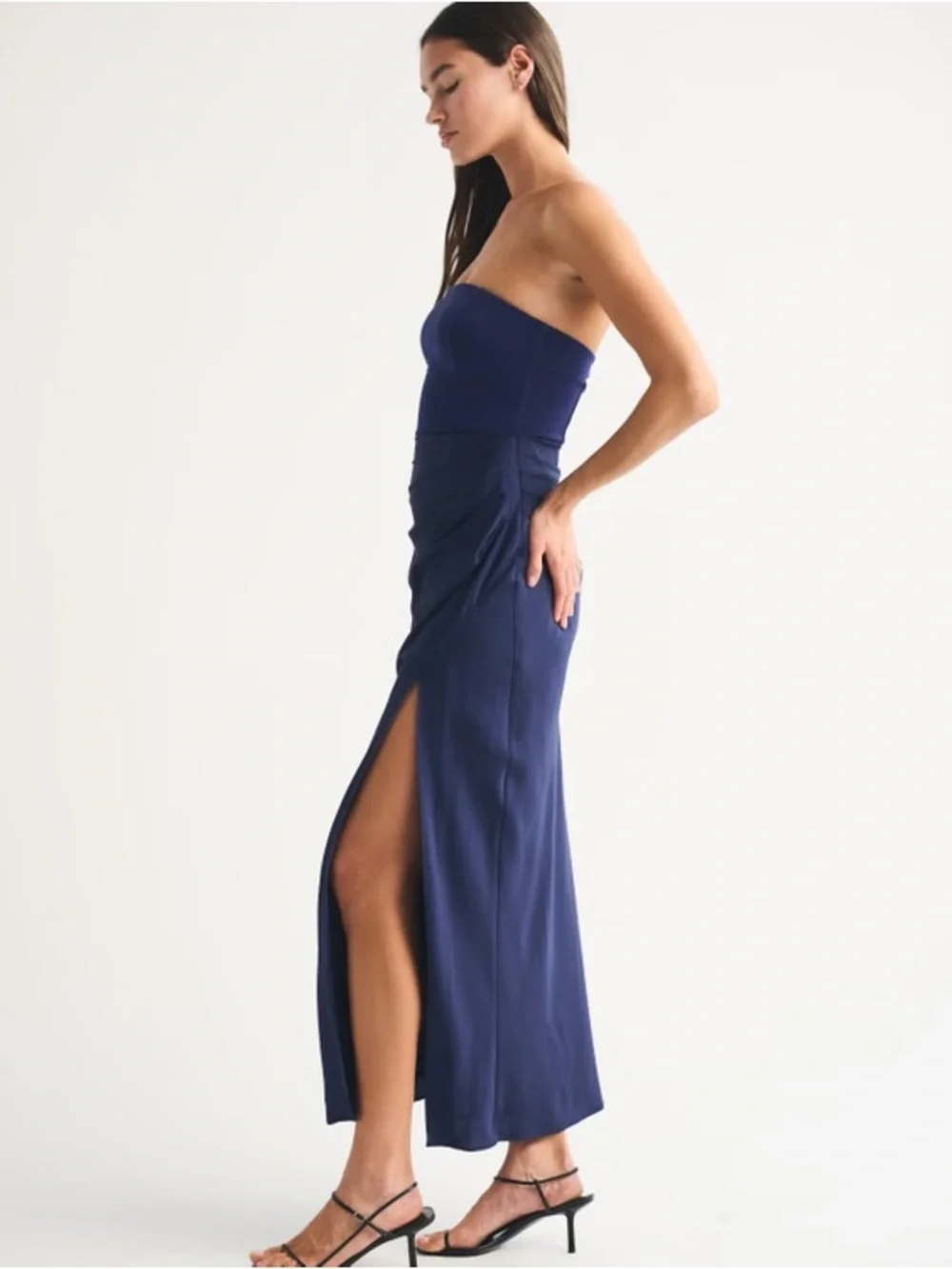 Abercrombie & Fitch Strapless Navy Blue Side-Slit Gown